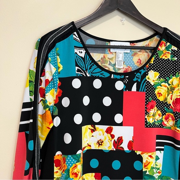 Joseph Ribkoff Multi Print Sparkle Strip 3/4 Sleeve Top - Picture 4 of 16